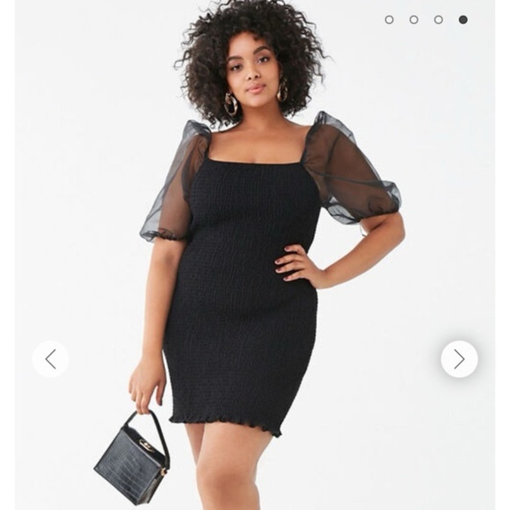 (A3) Forever 21‎ Black Organza Puff Sleeve Bodycon Mini Party Dress - Size S